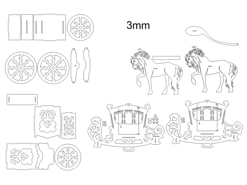 Laser Cut Royal Horse Carriage Horse Cart