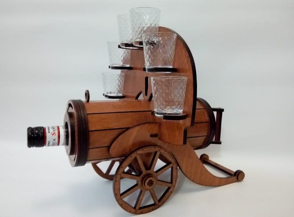 Laser Cut Cannon Wine Bottle and Glass Holder