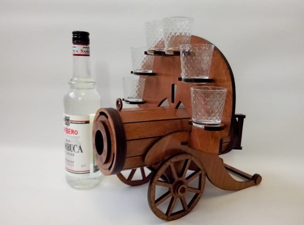 Laser Cut Cannon Wine Bottle and Glass Holder