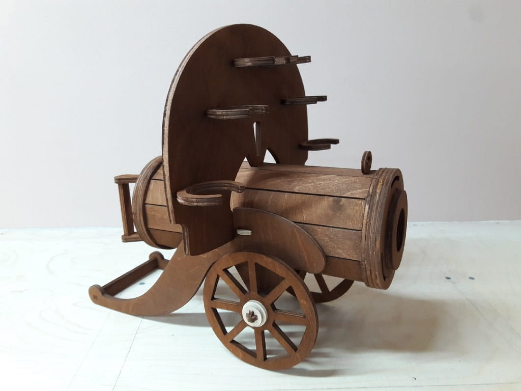 Laser Cut Cannon Wine Bottle and Glass Holder