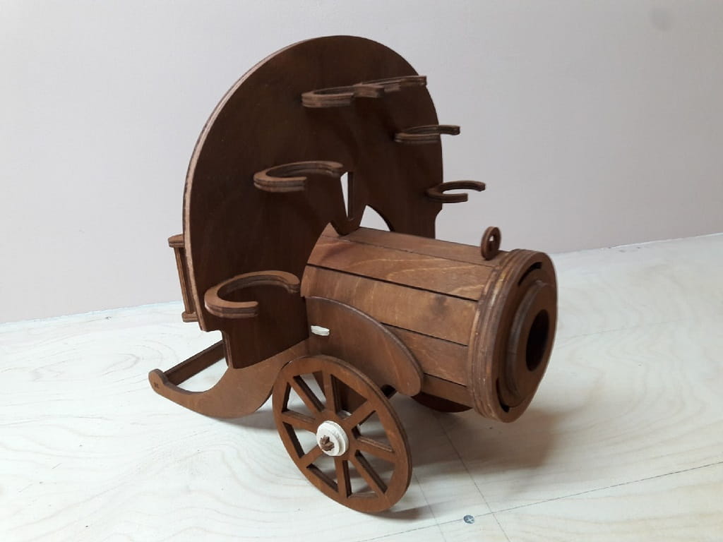 Laser Cut Cannon Wine Bottle and Glass Holder