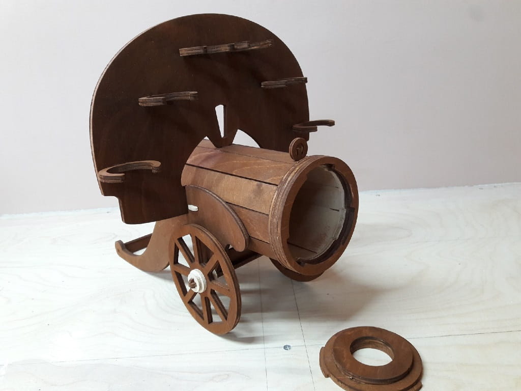 Laser Cut Cannon Wine Bottle and Glass Holder