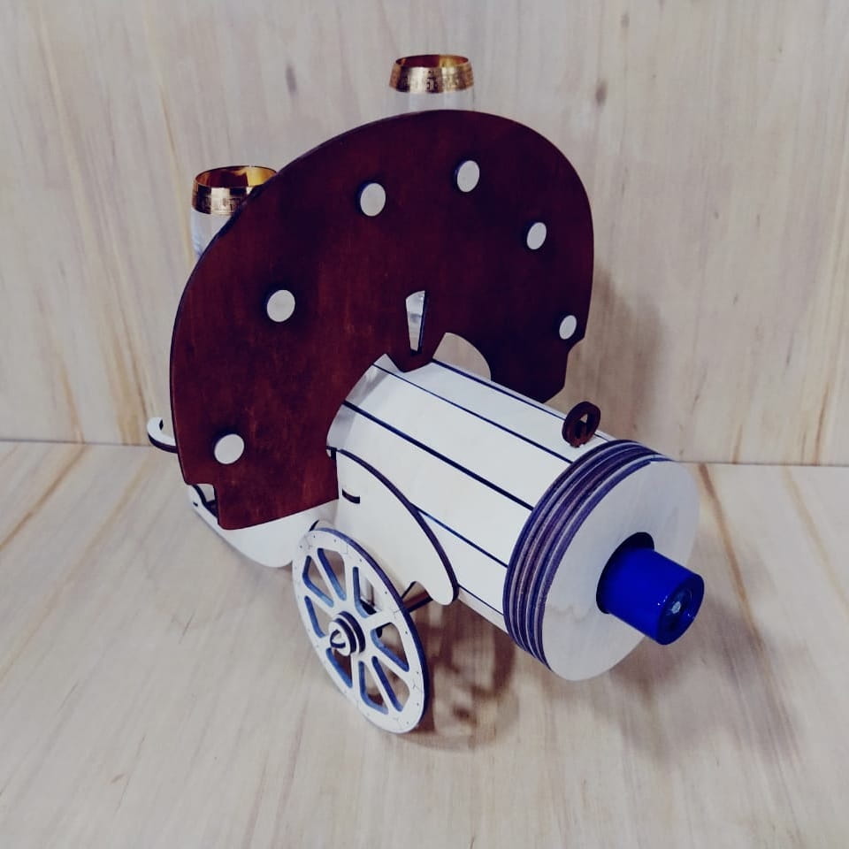 Laser Cut Cannon Wine Bottle and Glass Holder