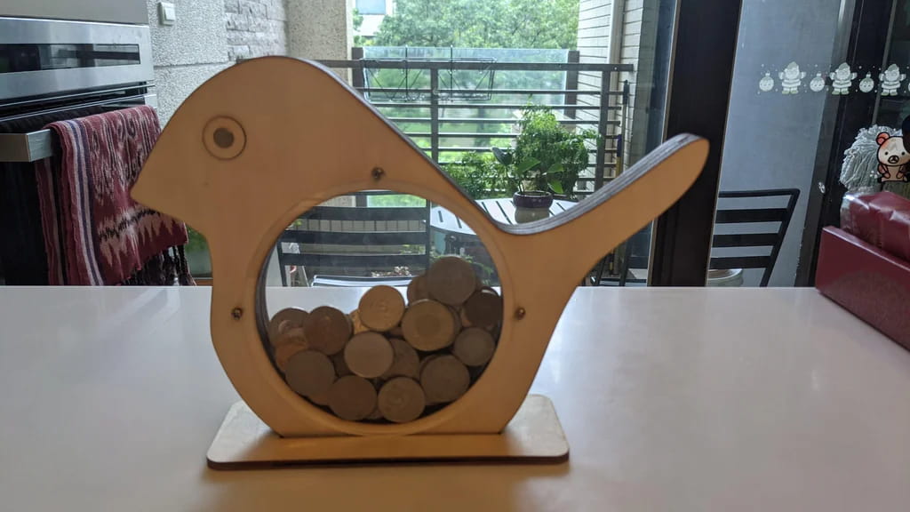 Laser Cut Bird Piggy Bank Coin Box