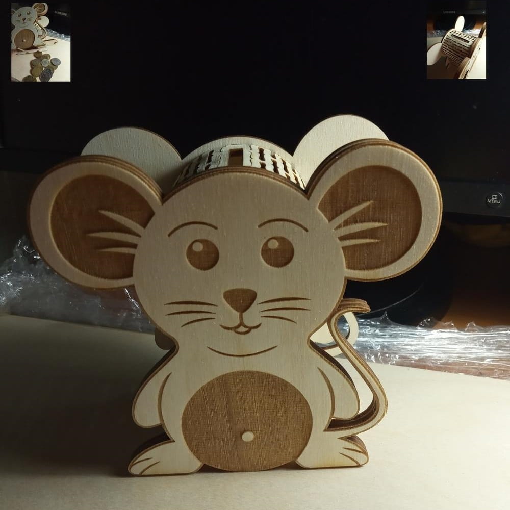 Laser Cut Cute Mouse Piggy Bank