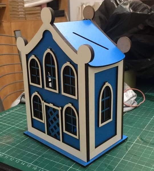 Laser Cut House Piggy Bank for Kids