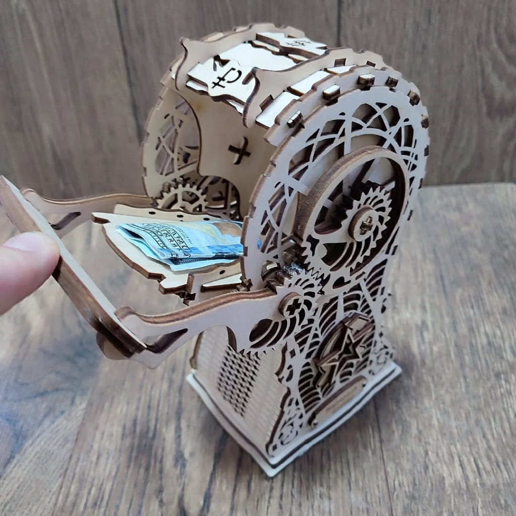 Laser Cut Mechanical Gear Piggy Bank