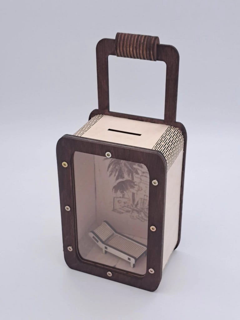 Laser Cut Suitcase Money Saving Box Piggy Bank