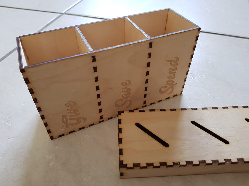 Laser Cut Three Section Wooden Money Box