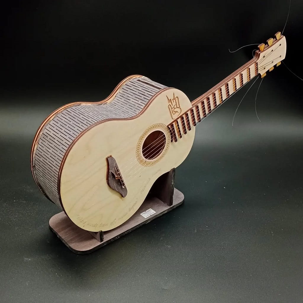 Laser Cut Wooden Guitar Piggy Bank