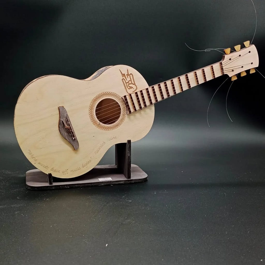 Laser Cut Wooden Guitar Piggy Bank