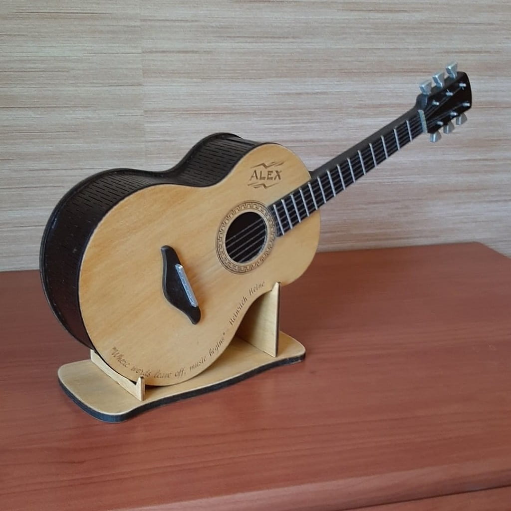 Laser Cut Wooden Guitar Piggy Bank