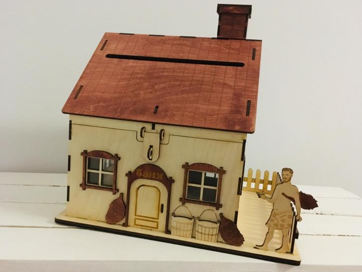 Laser Cut Wooden House Money Box