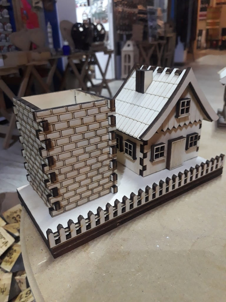 Laser Cut Wooden House Piggy Bank Pencil Holder