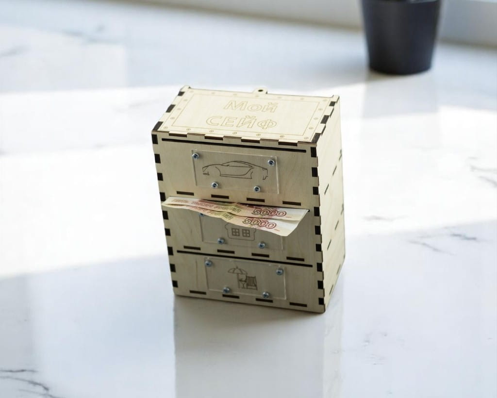Laser Cut Wooden Money Bank Safe