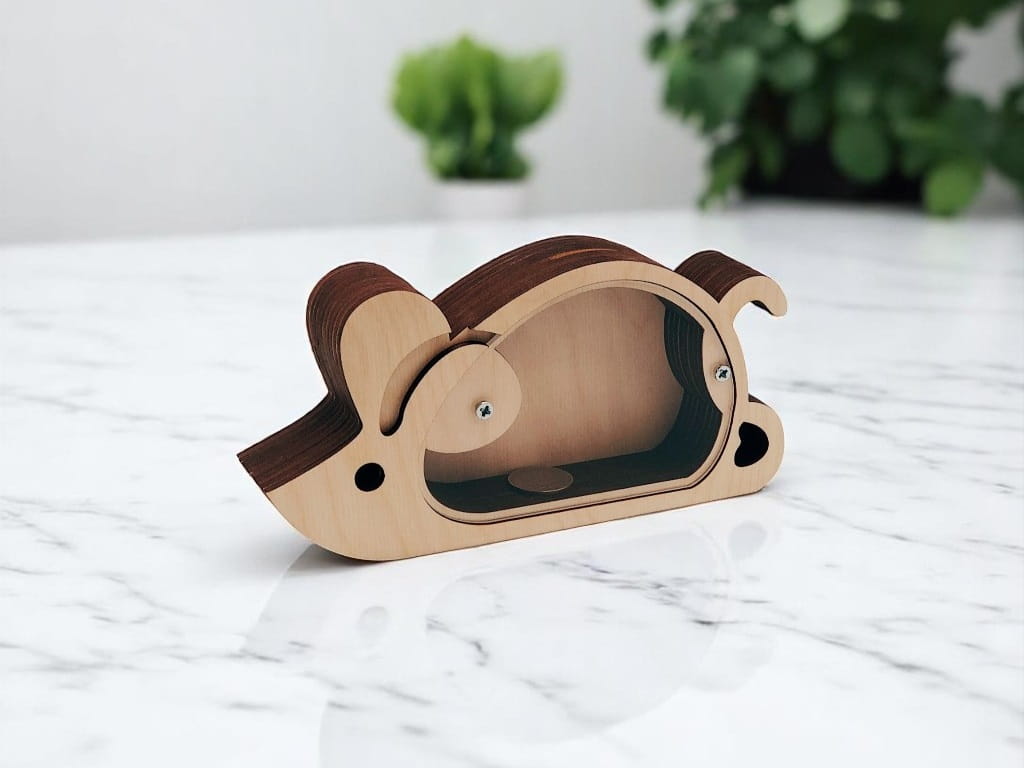 Laser Cut Wooden Mouse Piggy Bank