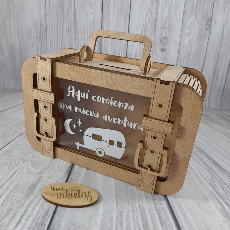 Laser Cut Wooden Suitcase Money Box