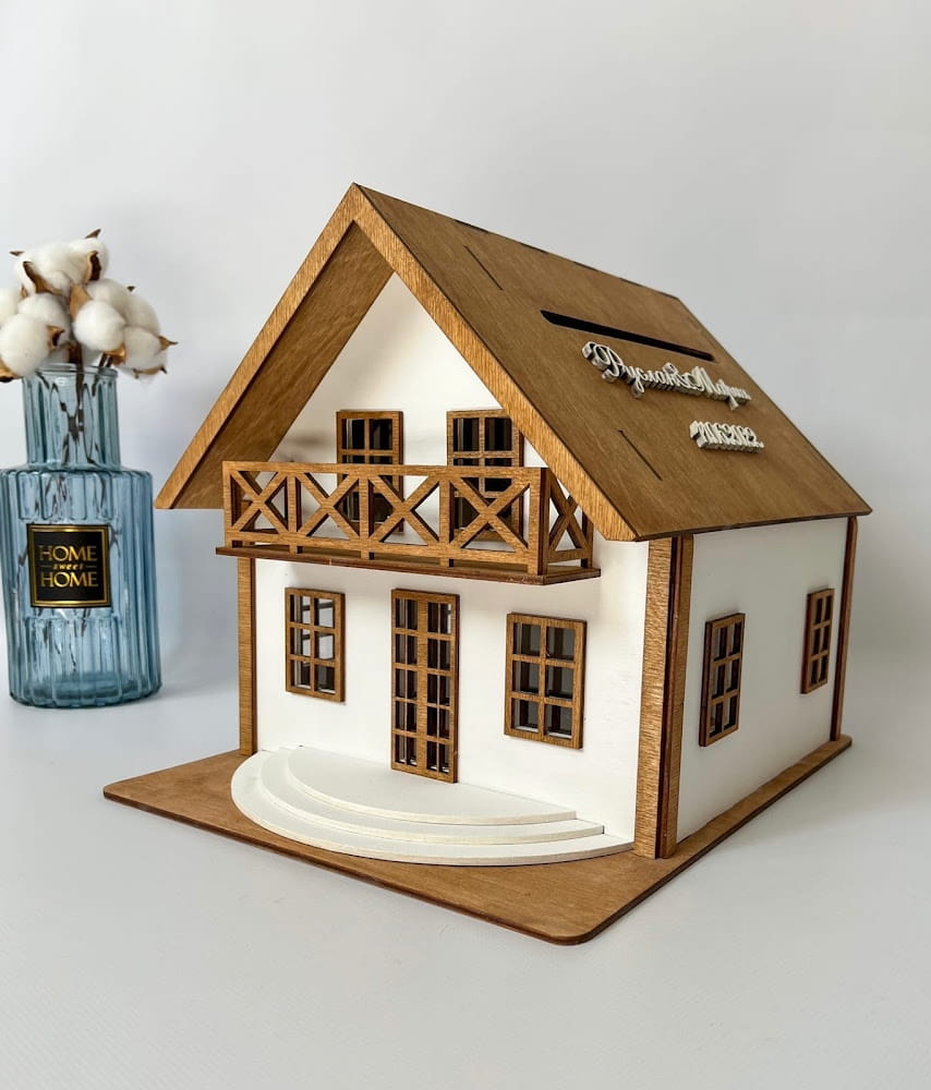 Laser Cut House With Balcony Wedding Card Box