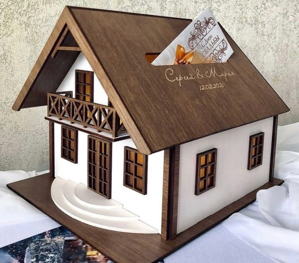 Laser Cut House With Balcony Wedding Card Box