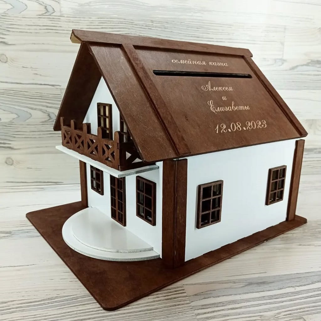 Laser Cut House With Balcony Wedding Card Box