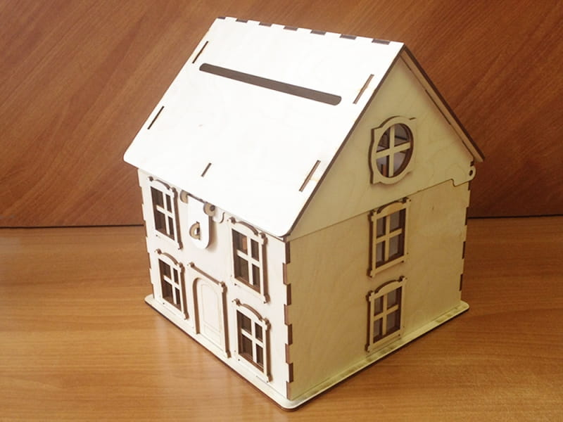 Laser Cut Wooden House Wedding Card Box Money Box