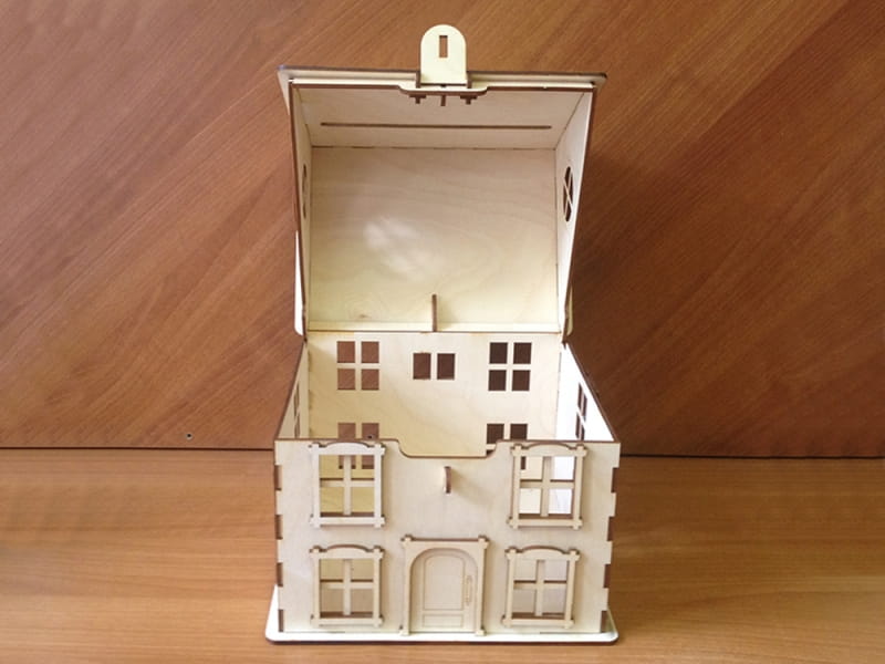 Laser Cut Wooden House Wedding Card Box Money Box
