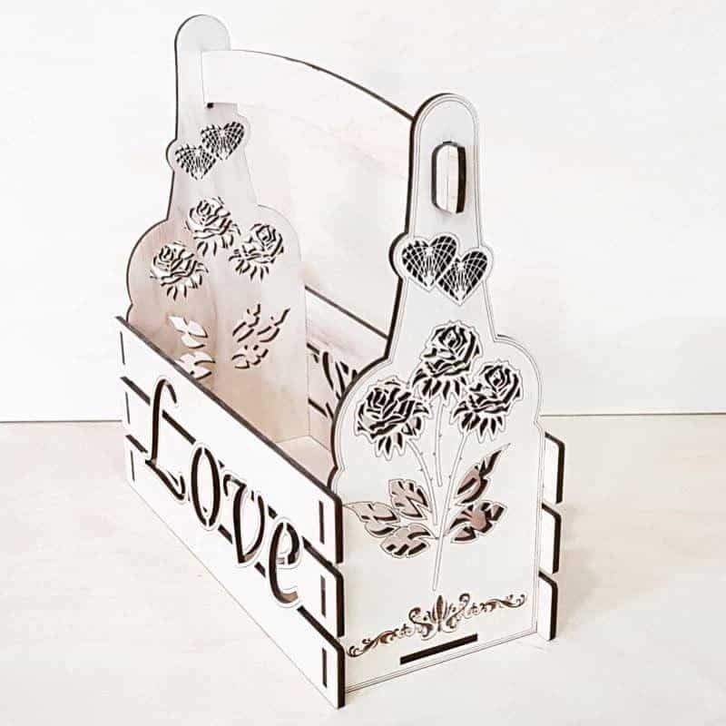 Laser Cut Love Flower Basket with Handle
