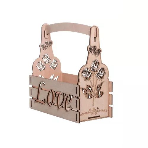 Laser Cut Love Flower Basket with Handle