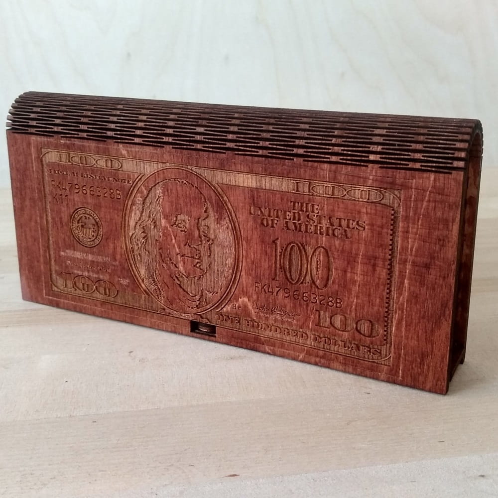 Laser Cut Wooden Cash Box with Lock Dollar Bill