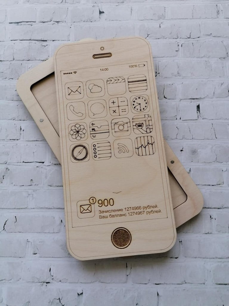 Laser Cut Wooden iPhone Wallet Paper Money Case
