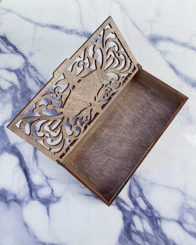 Laser Cut Decorative Wooden Box with Hinged Lid