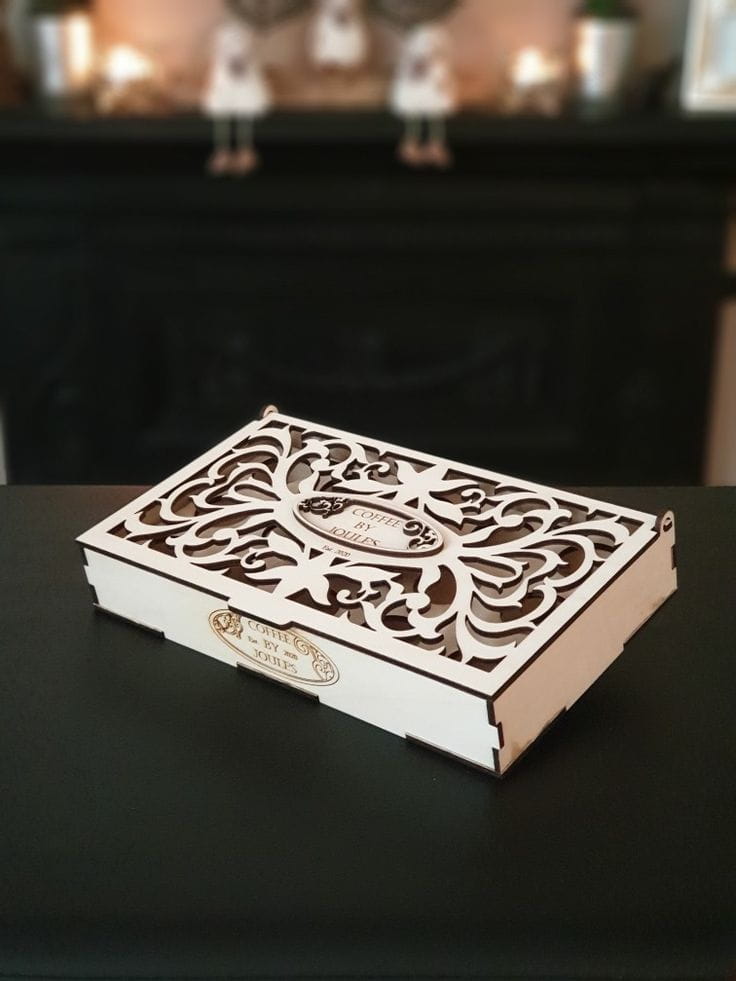 Laser Cut Decorative Wooden Box with Hinged Lid