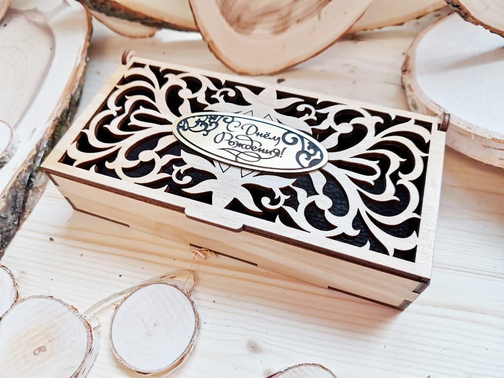 Laser Cut Decorative Wooden Box with Hinged Lid