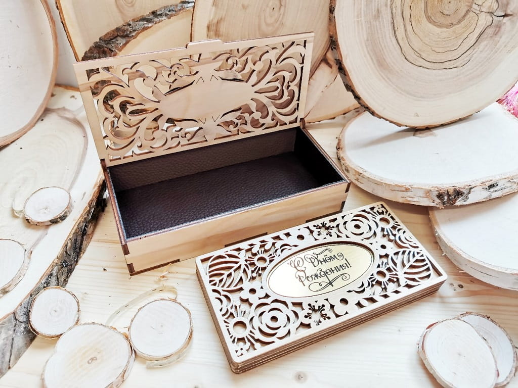 Laser Cut Decorative Wooden Box with Hinged Lid