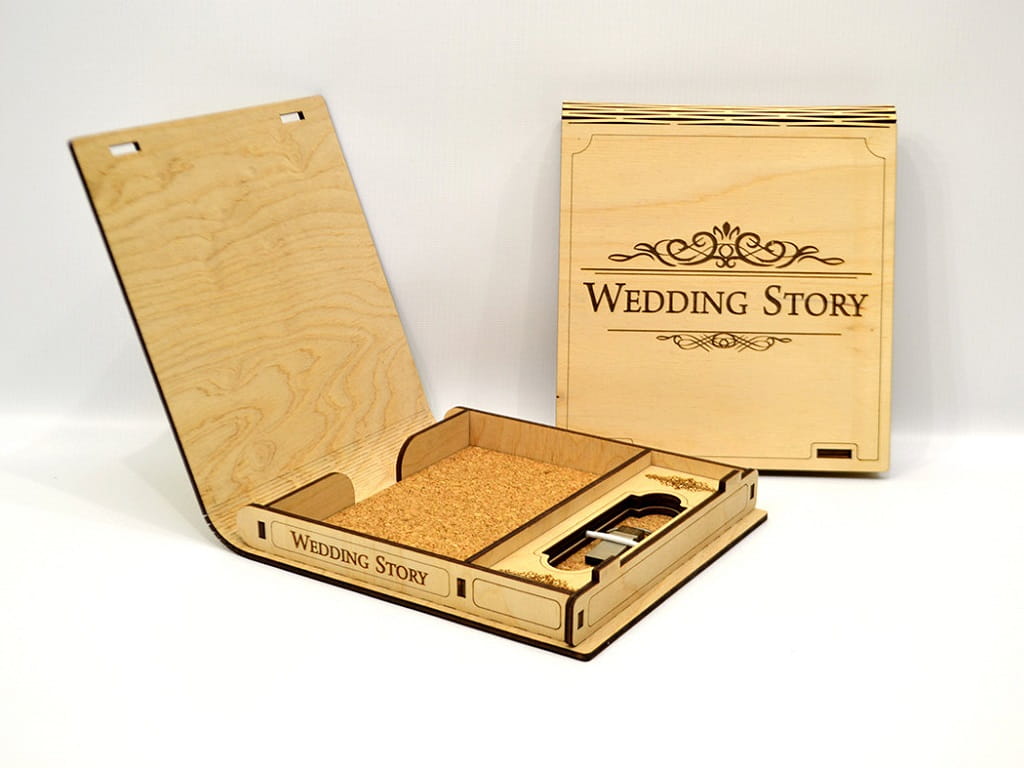 Laser Cut Wedding Photo Album and Flash Drive Box