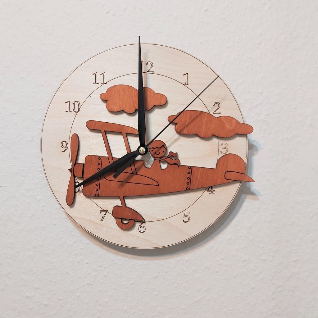 Laser Cut Airplane Wall Clock for Kids Room