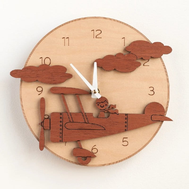 Laser Cut Airplane Wall Clock for Kids Room