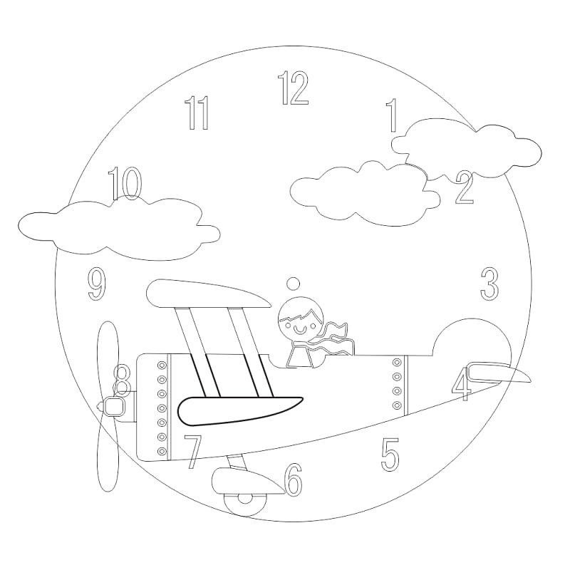 Laser Cut Airplane Wall Clock for Kids Room