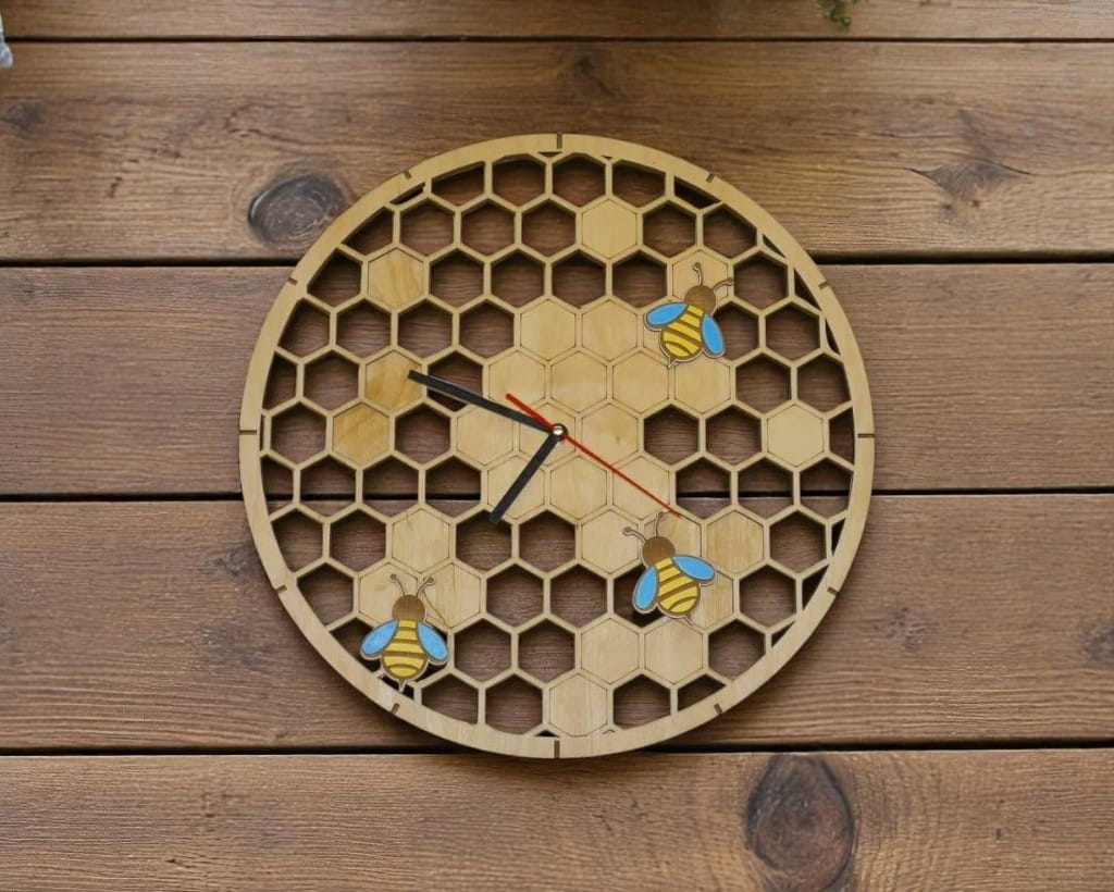 Laser Cut Bees and Honeycomb Wall Clock