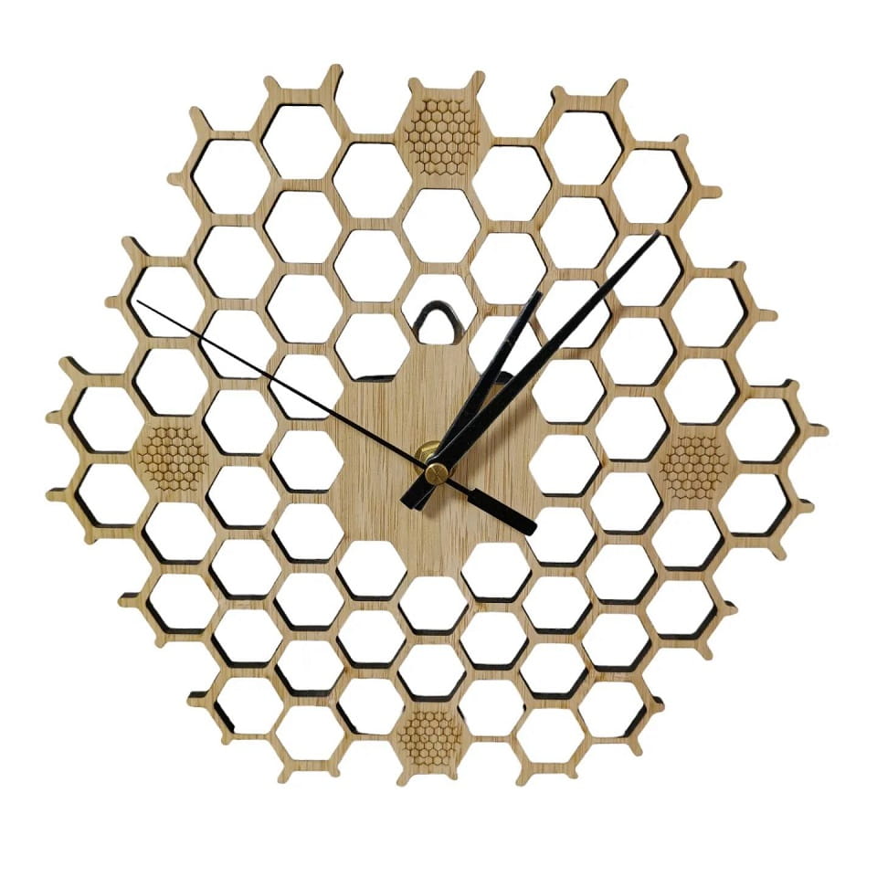 Laser Cut Honeycomb Structure Clock Wall Decoration