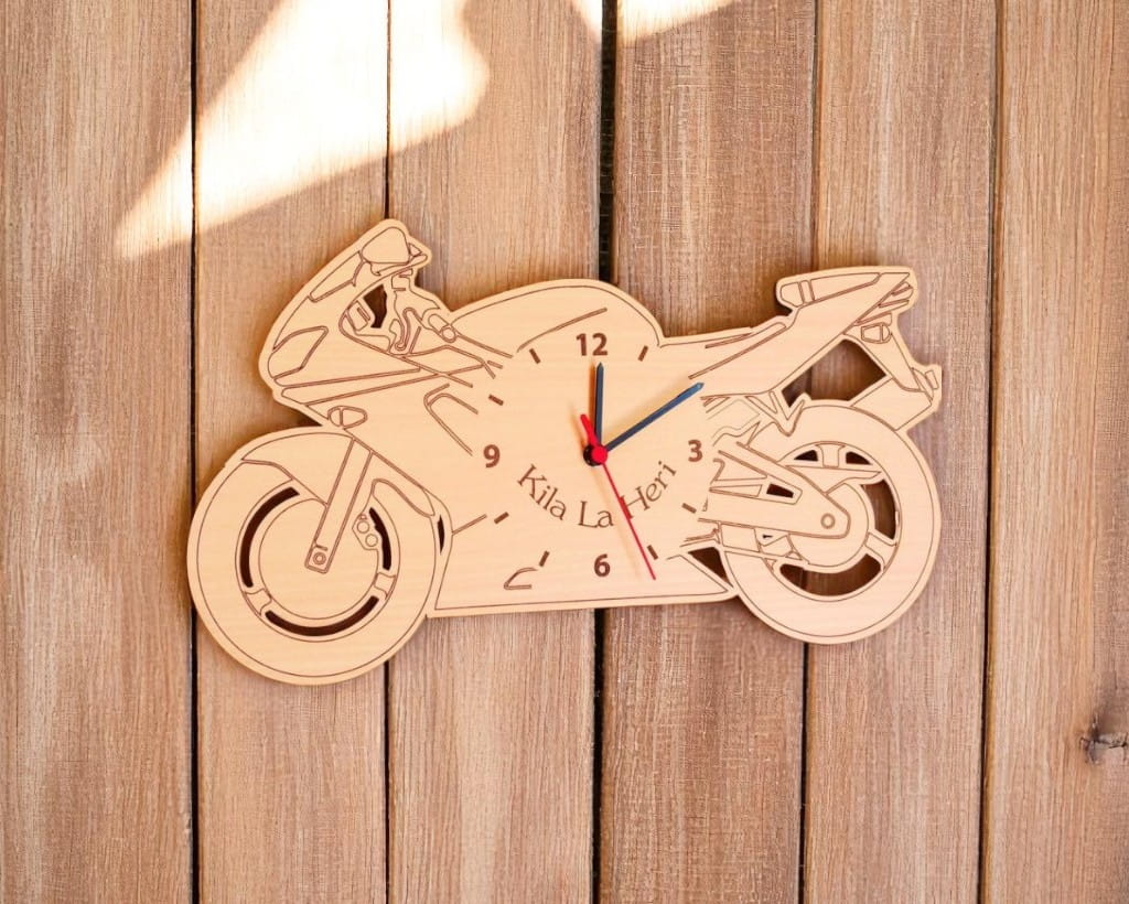 Laser Cut Motorbike Wooden Wall Clock