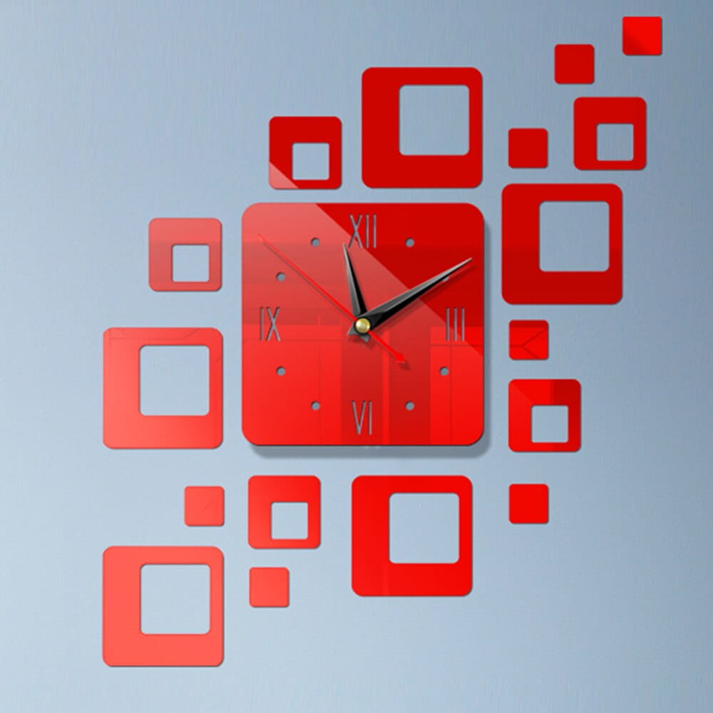 Laser Cut Square Mirror Acrylic Wall Clock