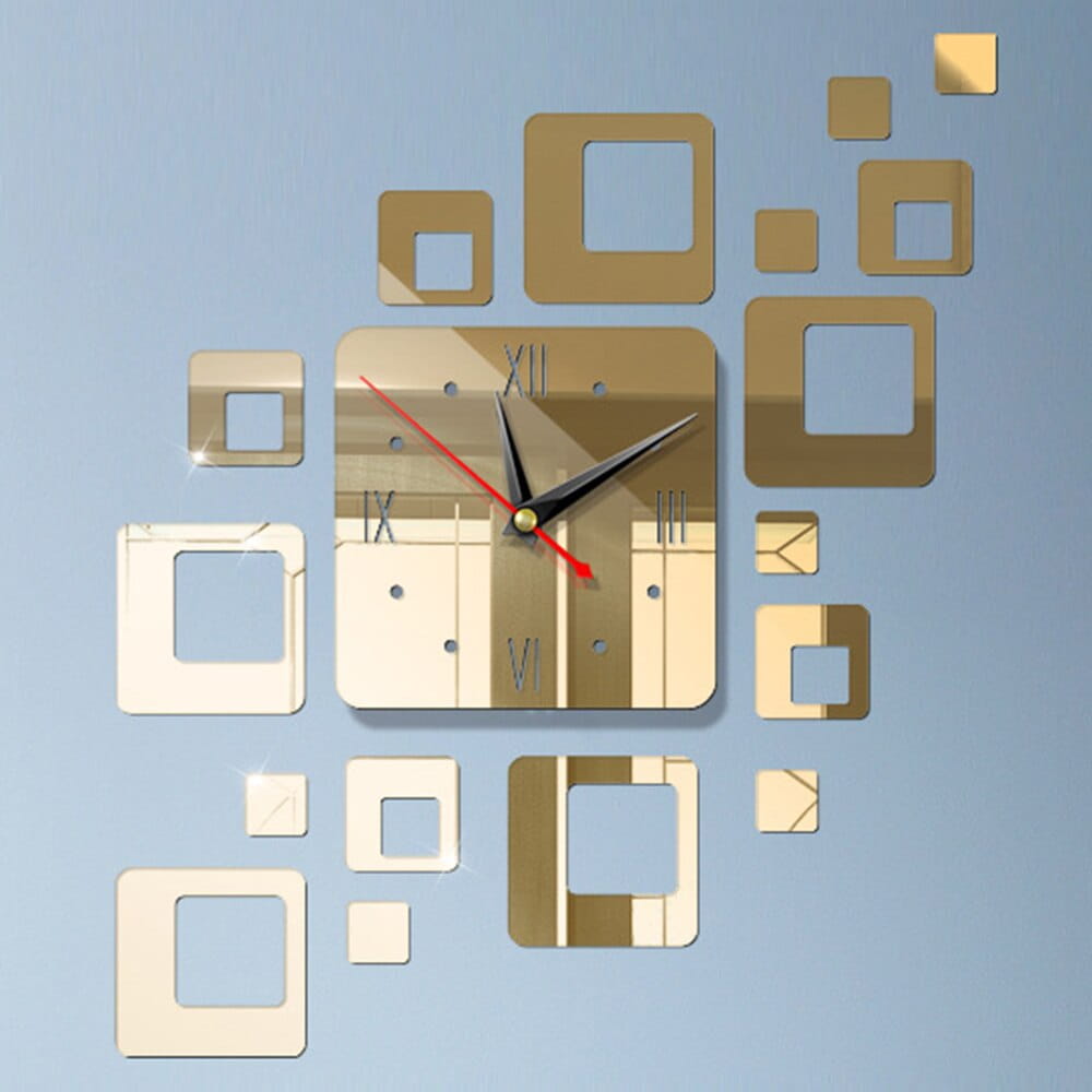 Laser Cut Square Mirror Acrylic Wall Clock