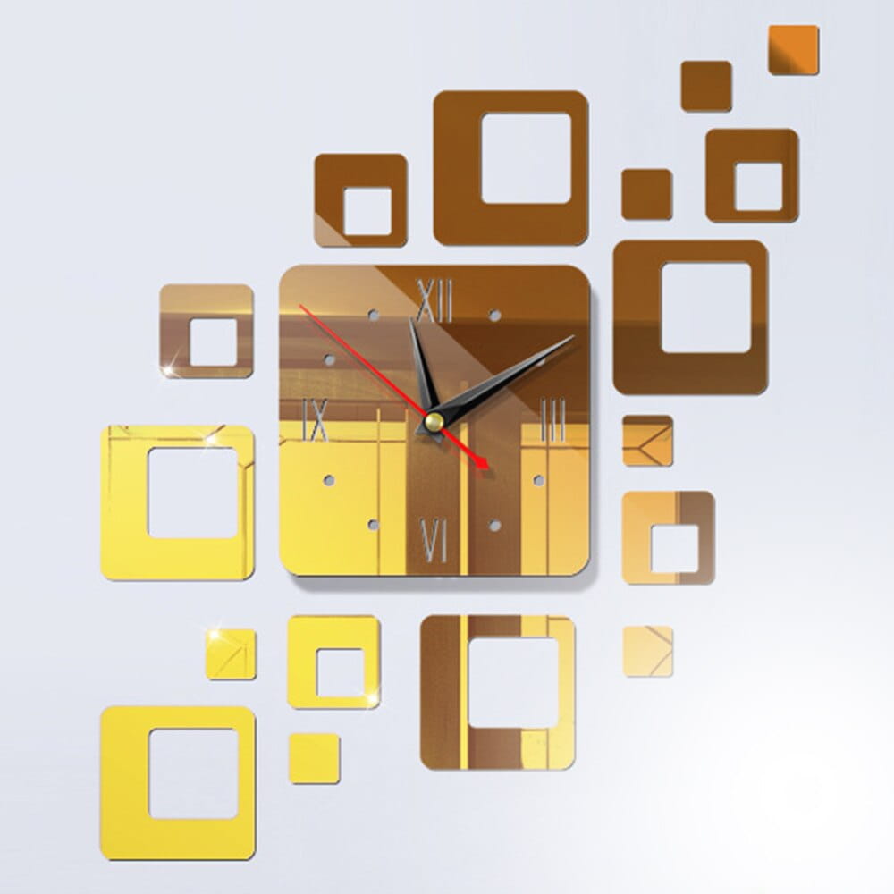 Laser Cut Square Mirror Acrylic Wall Clock