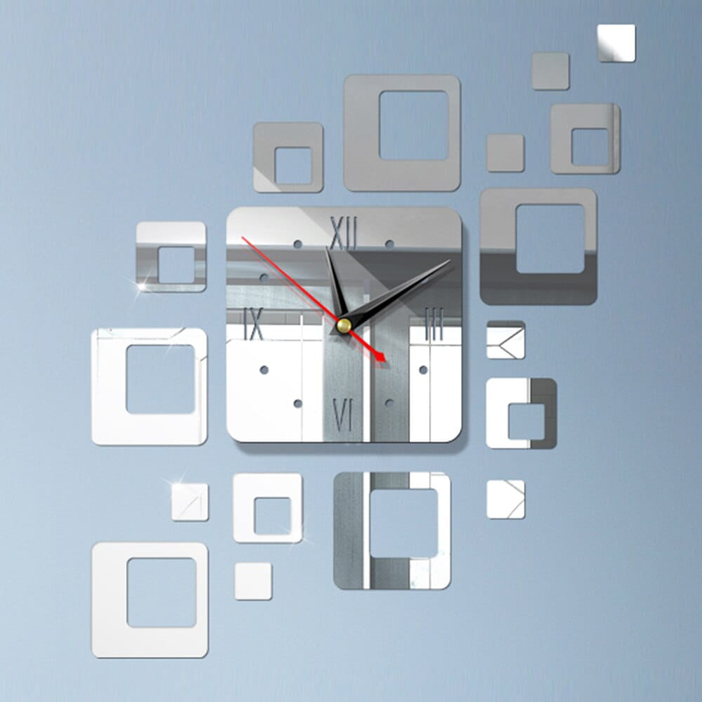 Laser Cut Square Mirror Acrylic Wall Clock