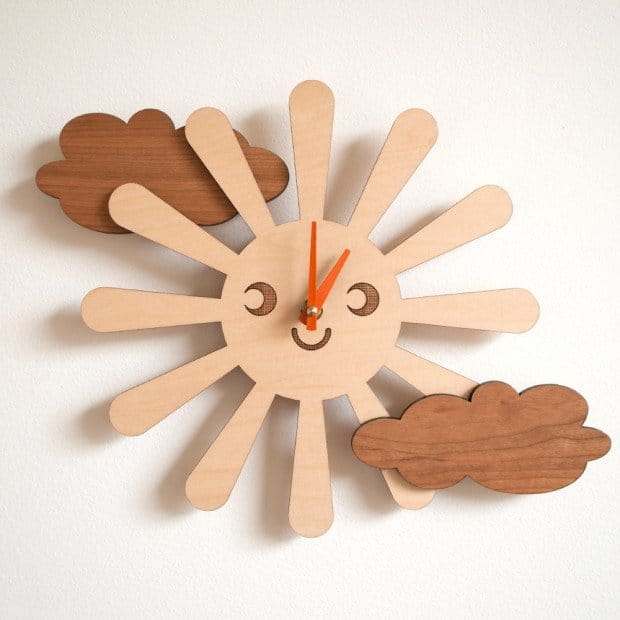 Laser Cut Sun and Cloud Clock for Kids Room