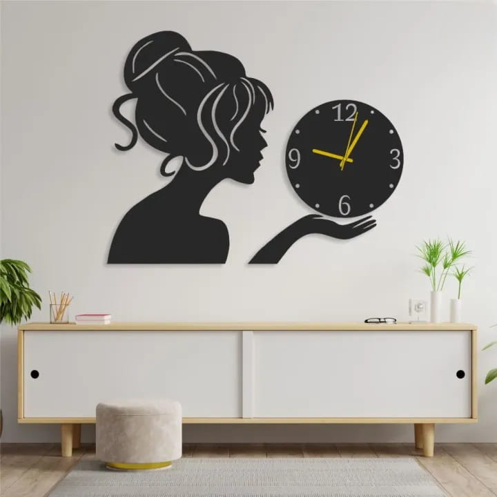 Laser Cut Fashion Girl Mirror Acrylic Wall Clock