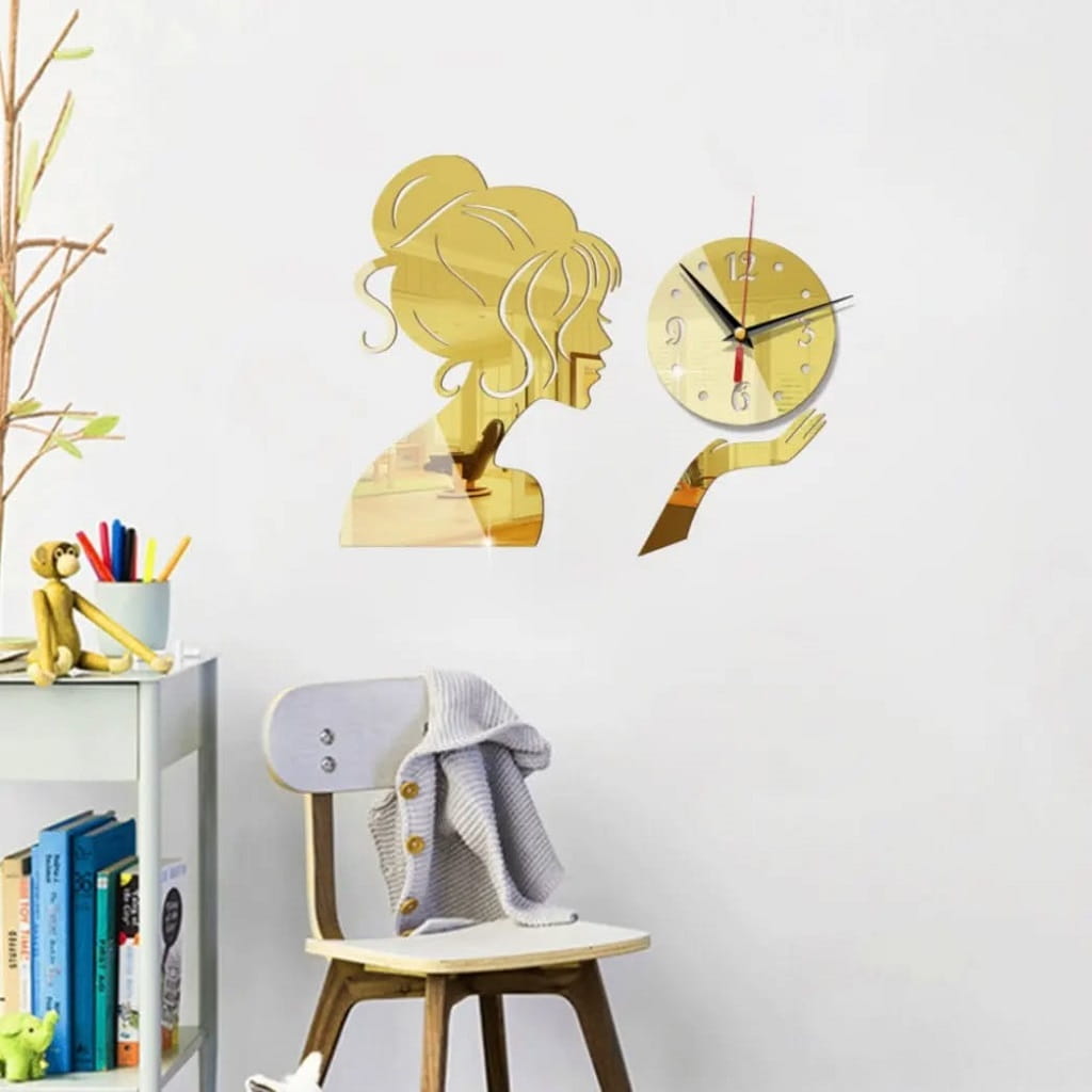 Laser Cut Fashion Girl Mirror Acrylic Wall Clock
