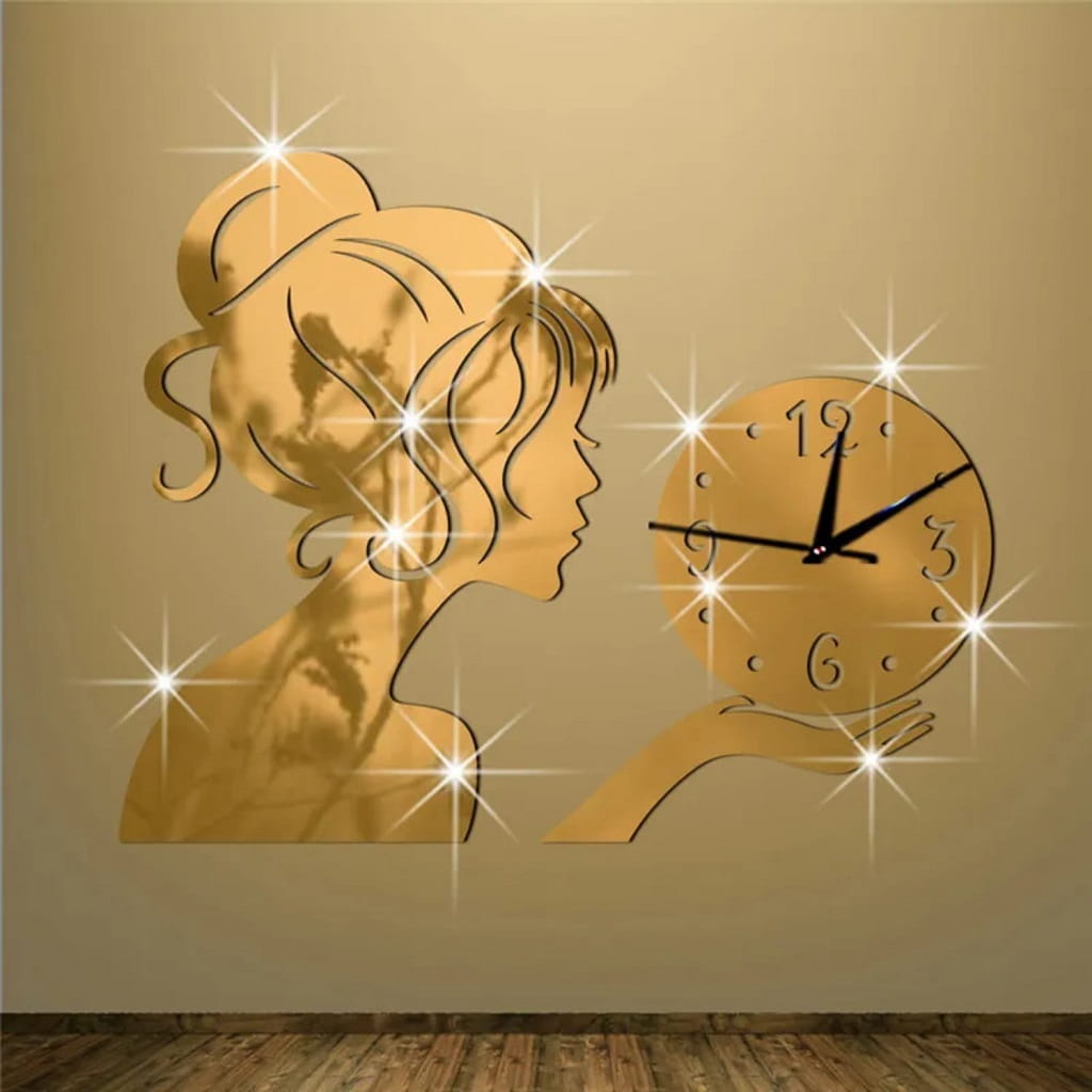 Laser Cut Fashion Girl Mirror Acrylic Wall Clock