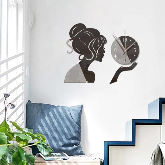 Laser Cut Fashion Girl Mirror Acrylic Wall Clock